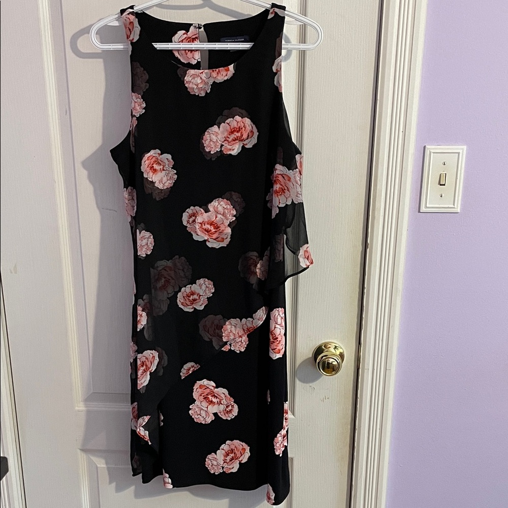 Tommy Hilfiger Black Dress with Pink Floral Design - Size 10